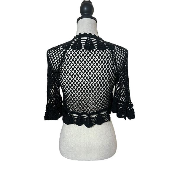 VTG Y2K Nanette Lepore Black Open Crochet Whimsygoth Cropped Cardigan XS/S - Picture 4 of 5